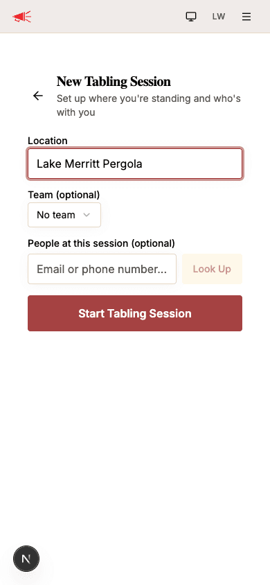 Setup form filled in with a location