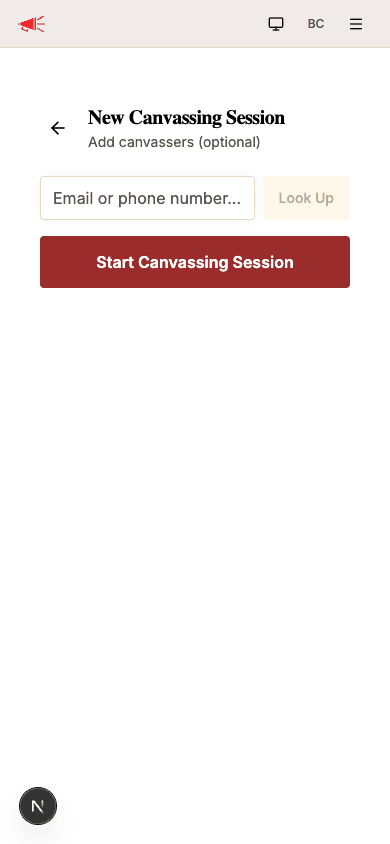 Add canvassers screen with email/phone lookup