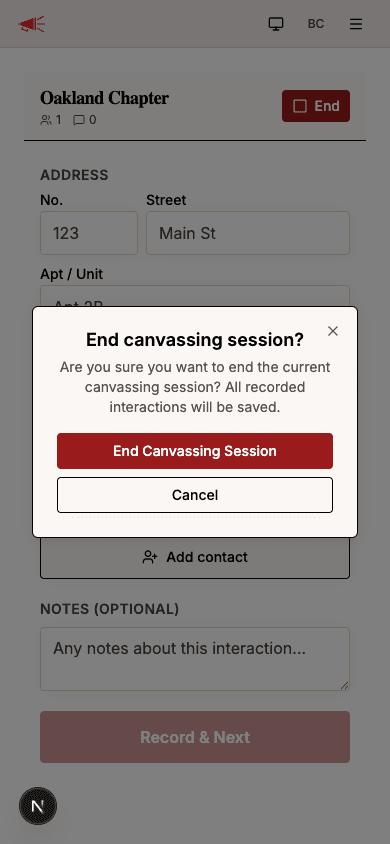 End session confirmation dialog